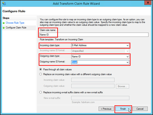 Click to expand Choose Rule Type page of Add transform claim rule wizard.