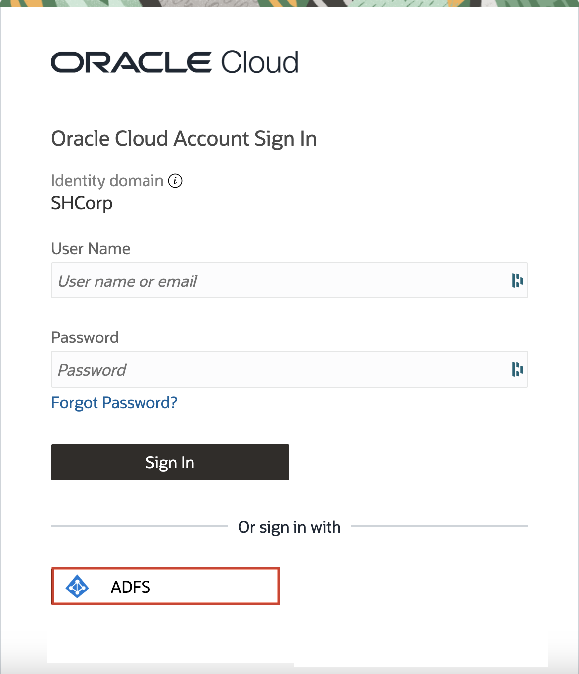 Click to expand ADFS icon on sign in page