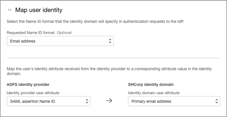 Click to expand SAML identity provider attributes