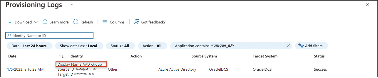 Click to expand The provisioning log showing a status of successful.