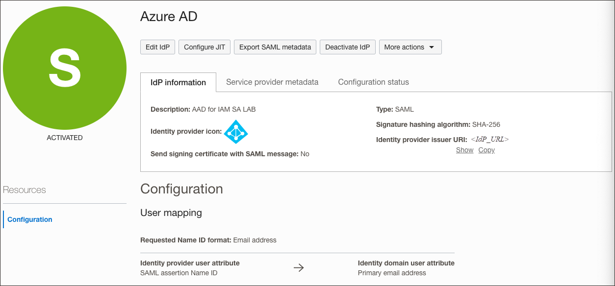 Click to expand Configuration page for the Entra ID identity provider in IAM