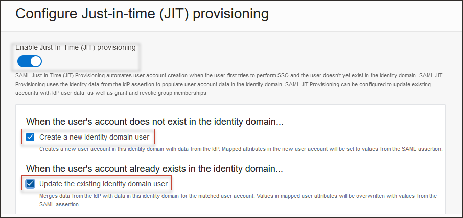 Click to expand enable just in time provisioning
