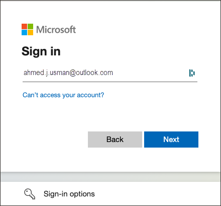 Click to expand Microsoft login page
