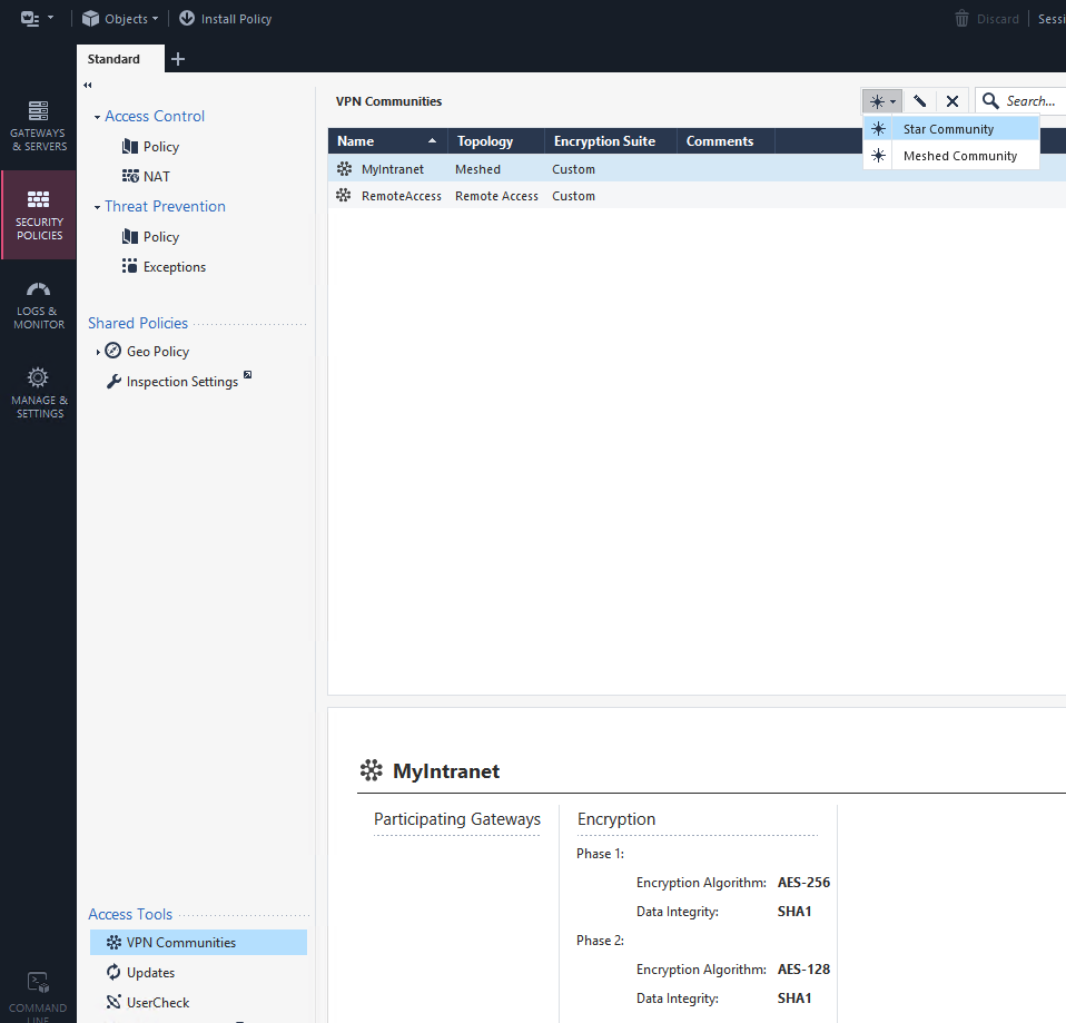 Click to expand This image shows where to create a VPN community.