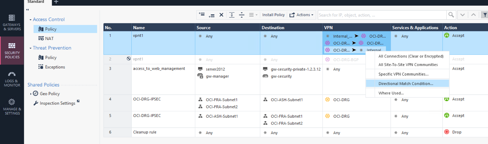 Click to expand This image shows how to configure the security policy directional match condition.