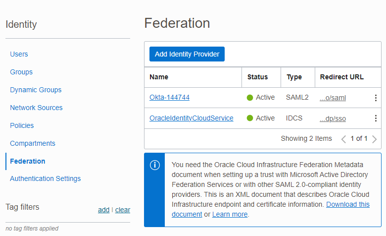 Click to expand Screenshot showing Oracle Identity Cloud Service Provider IdP.