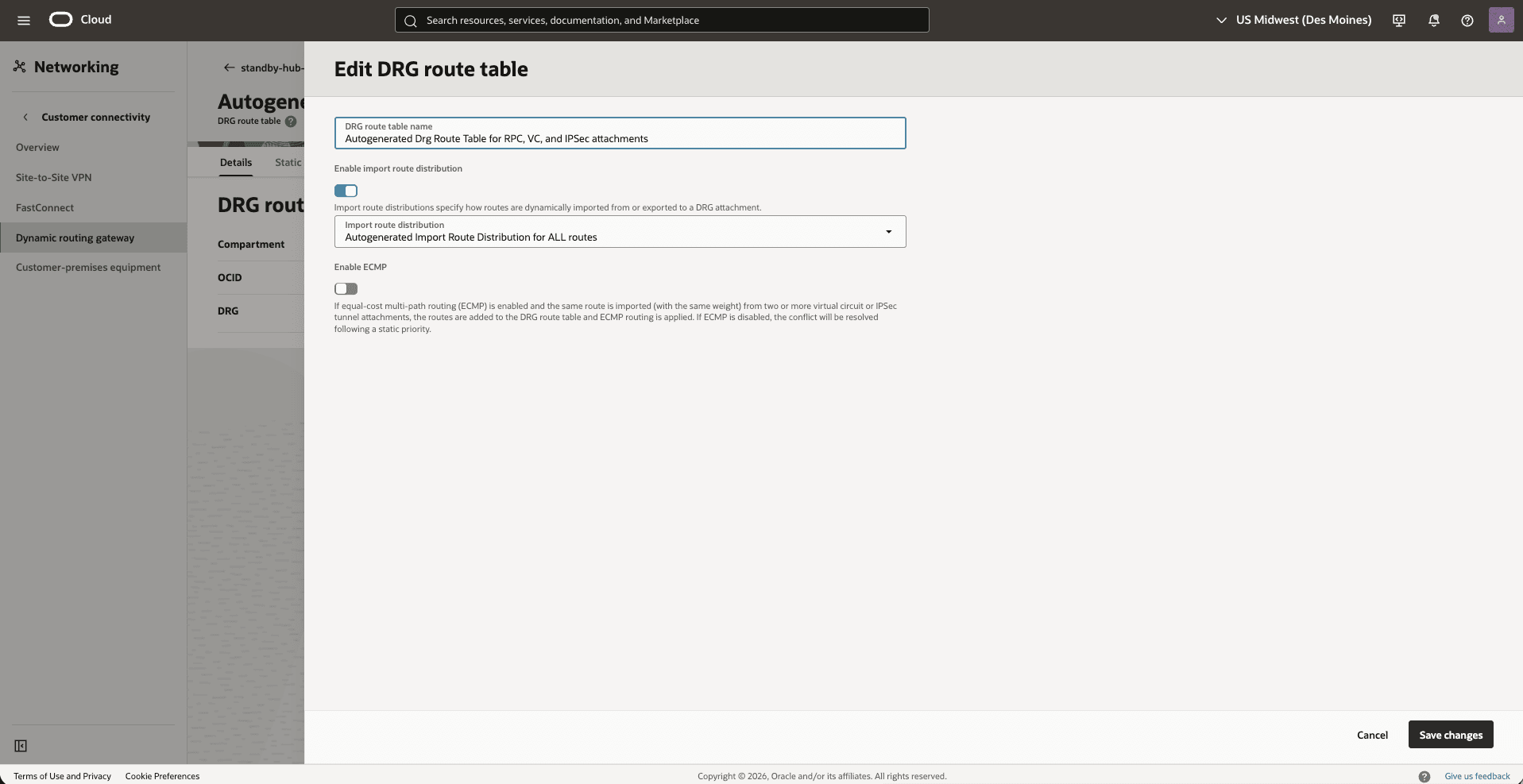 This screenshot shows how to configure the network in the primary region.