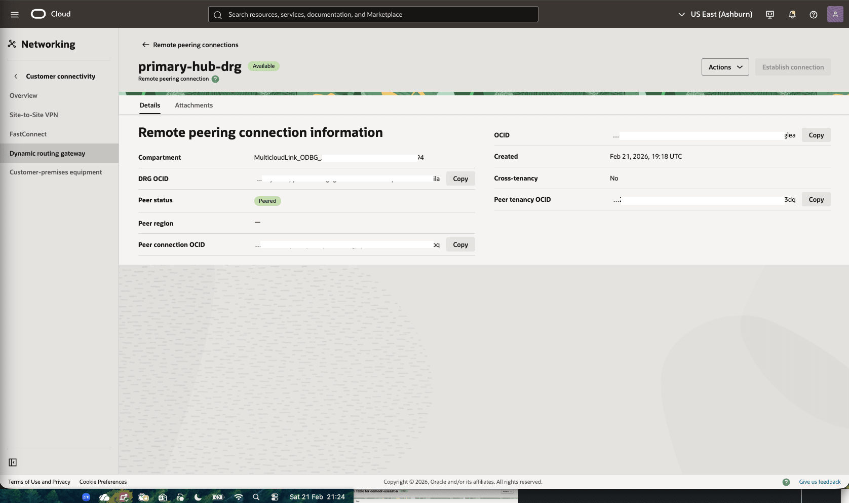 This screenshot shows how to configure the network in the primary region.
