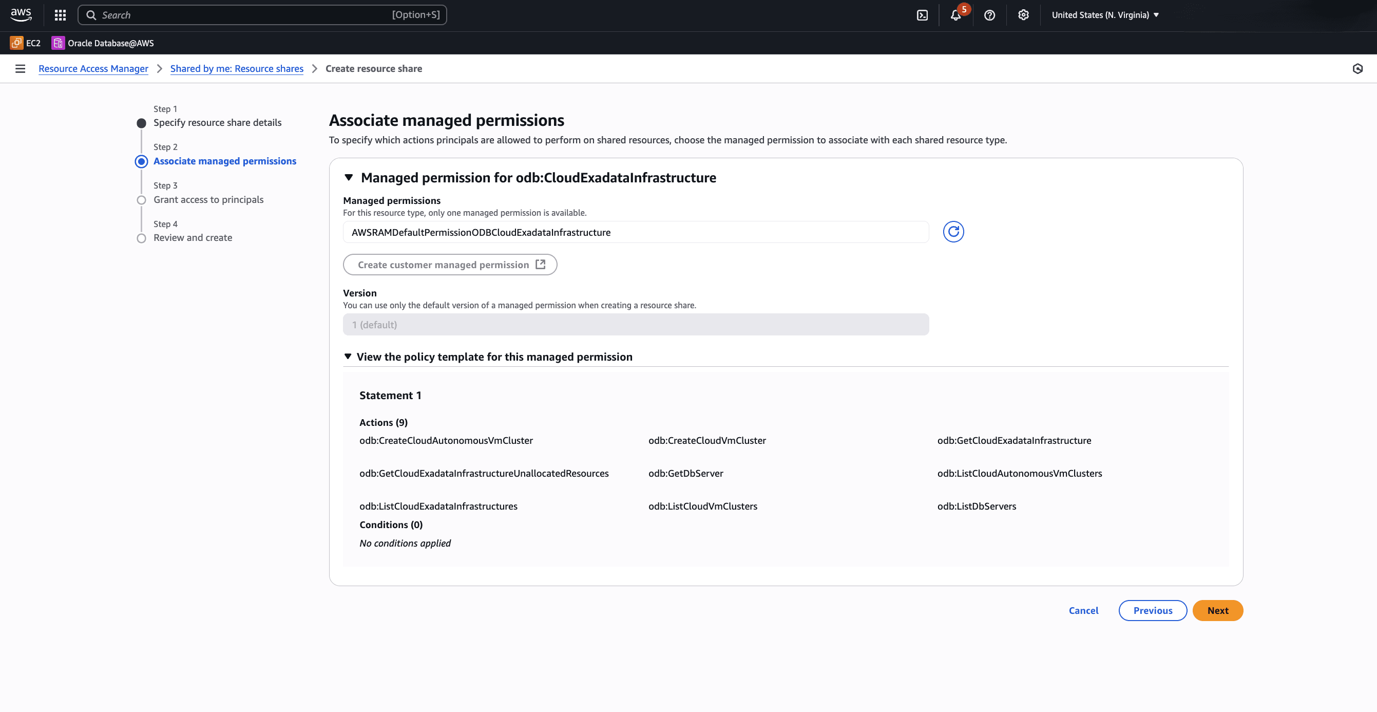 This screenshot shows how to create resource share.