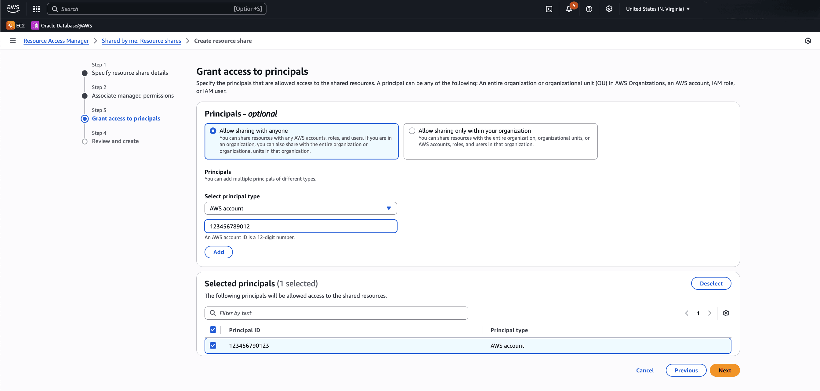 This screenshot shows how to create resource share.