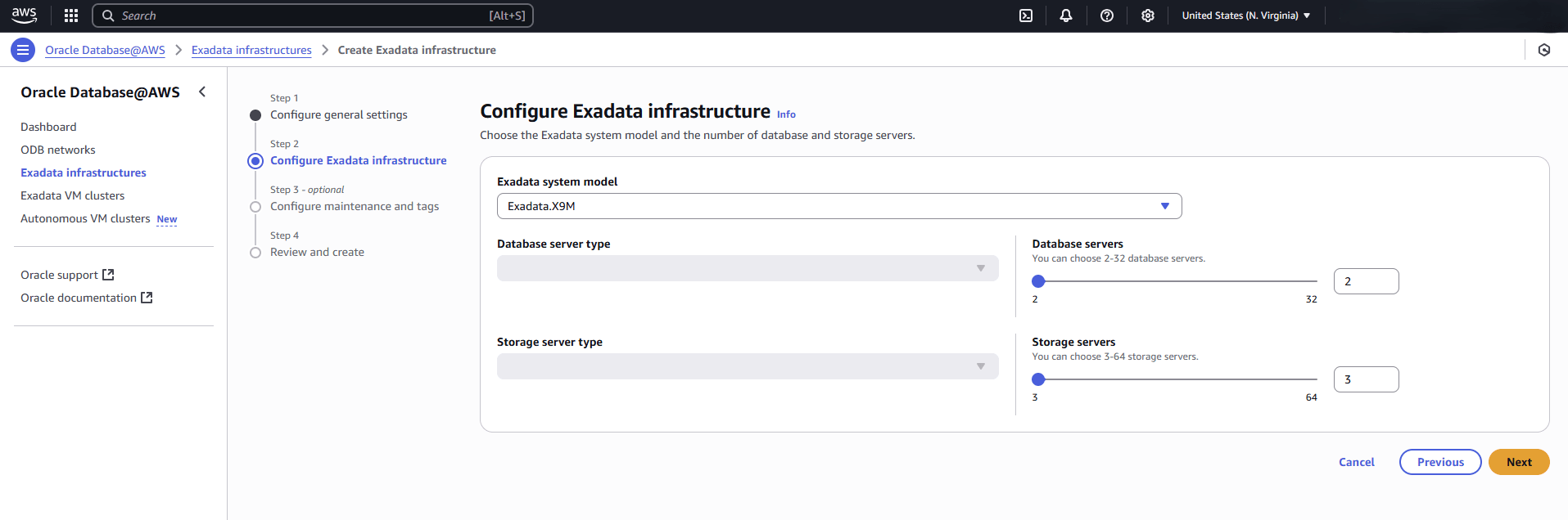 This screenshot shows the second part of creating an Exadata Infrastructure. This screenshot shows the second part of creating an Exadata Infrastructure.