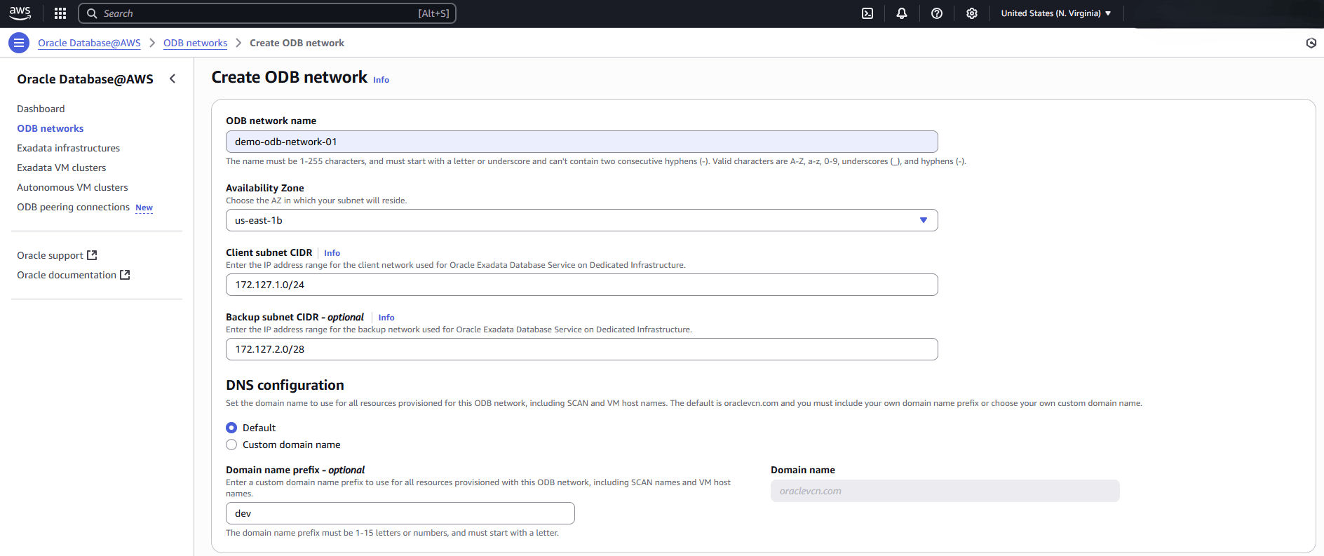 This screenshot shows the first part of creating an ODB network.