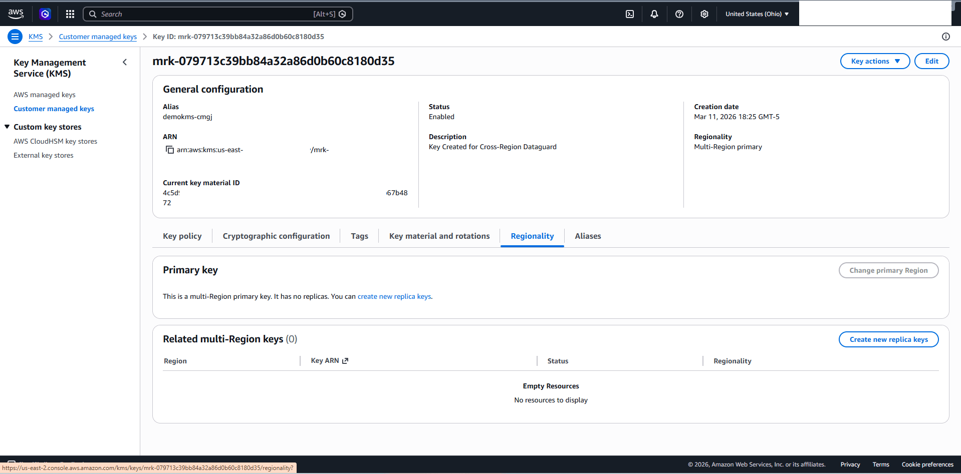 This screenshot shows how to create new replica keys.