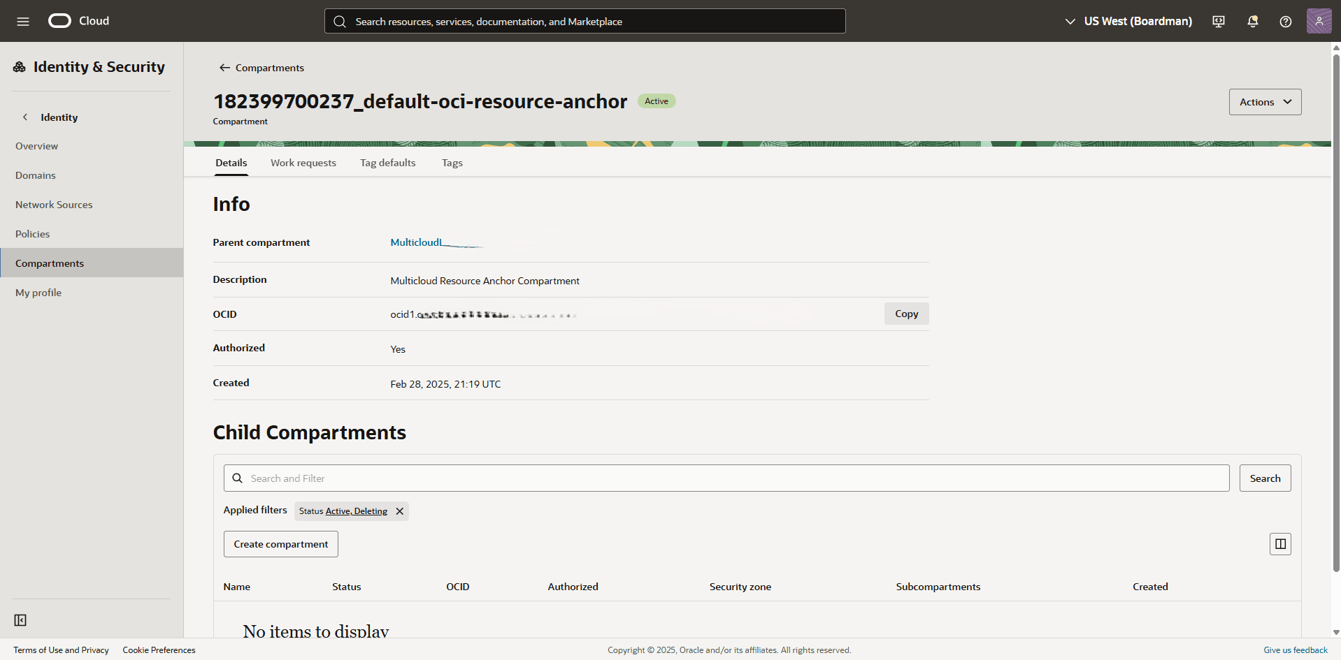 This screenshot shows how to copy OCID.