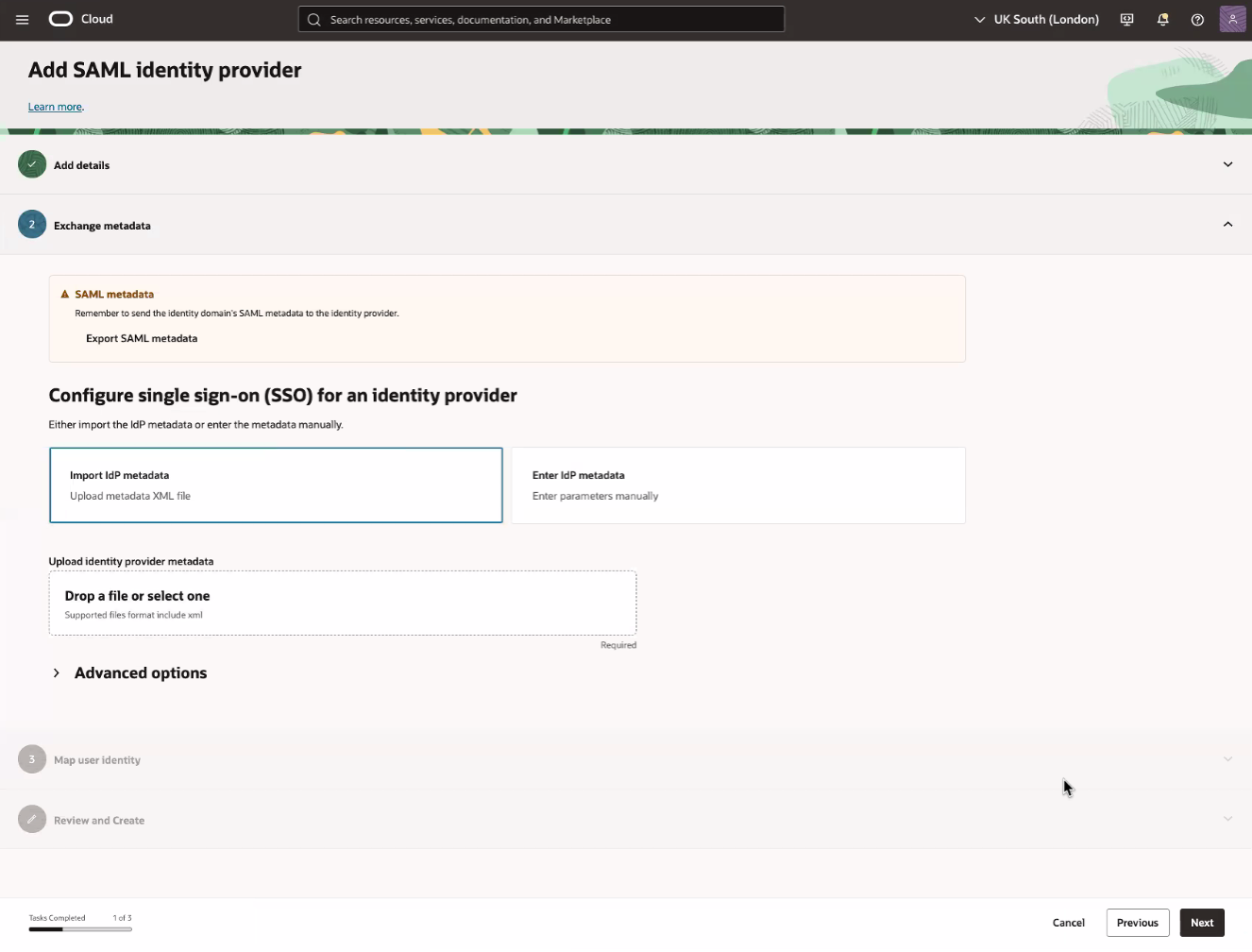 Click to expand An image of the OCI Console showing the Exchange metadata page and the Export SAML metadata button.