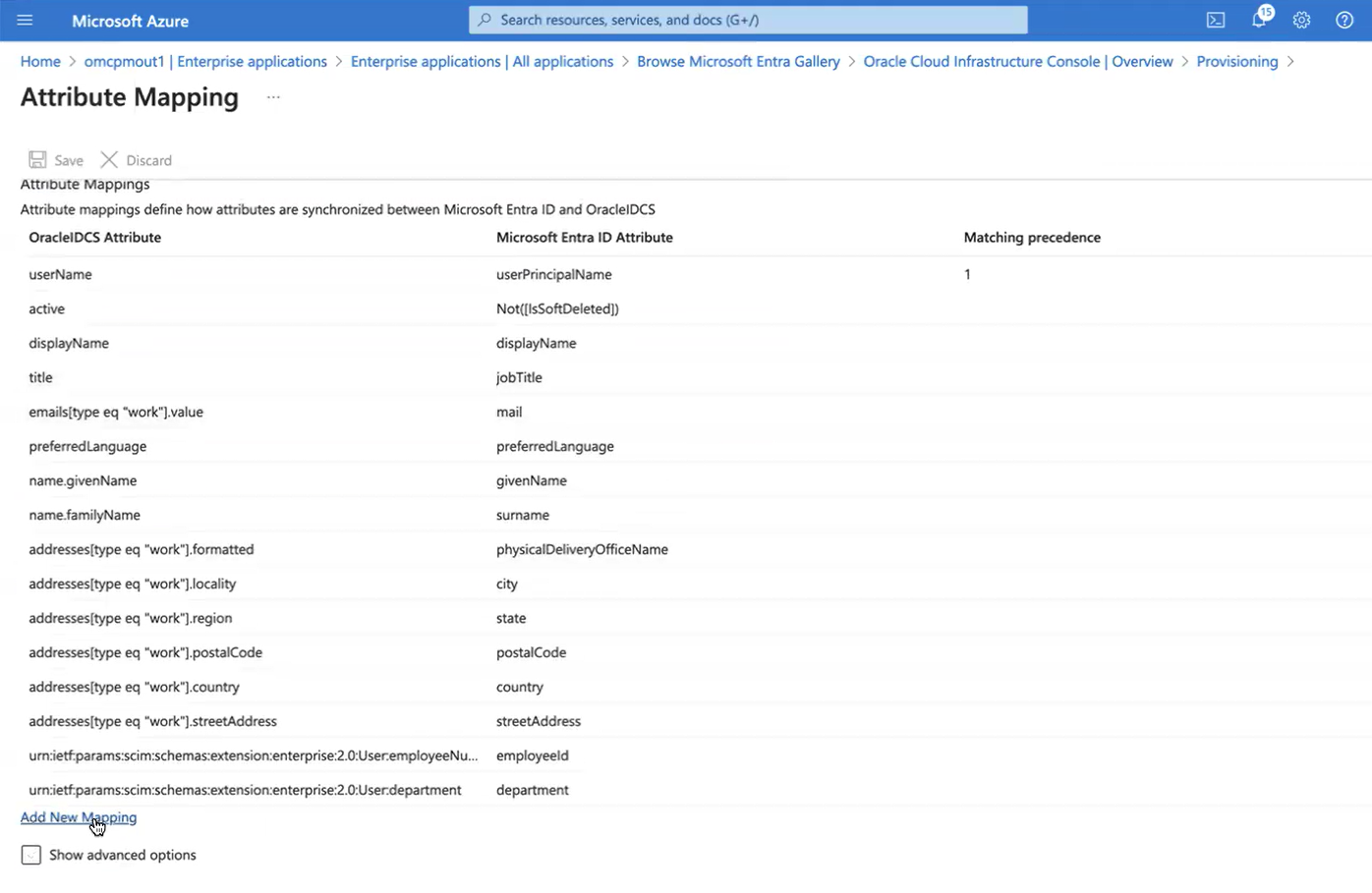 Click to expand An image of the Azure portal showing the SAML-based Sign-on Attribute Mappings page.