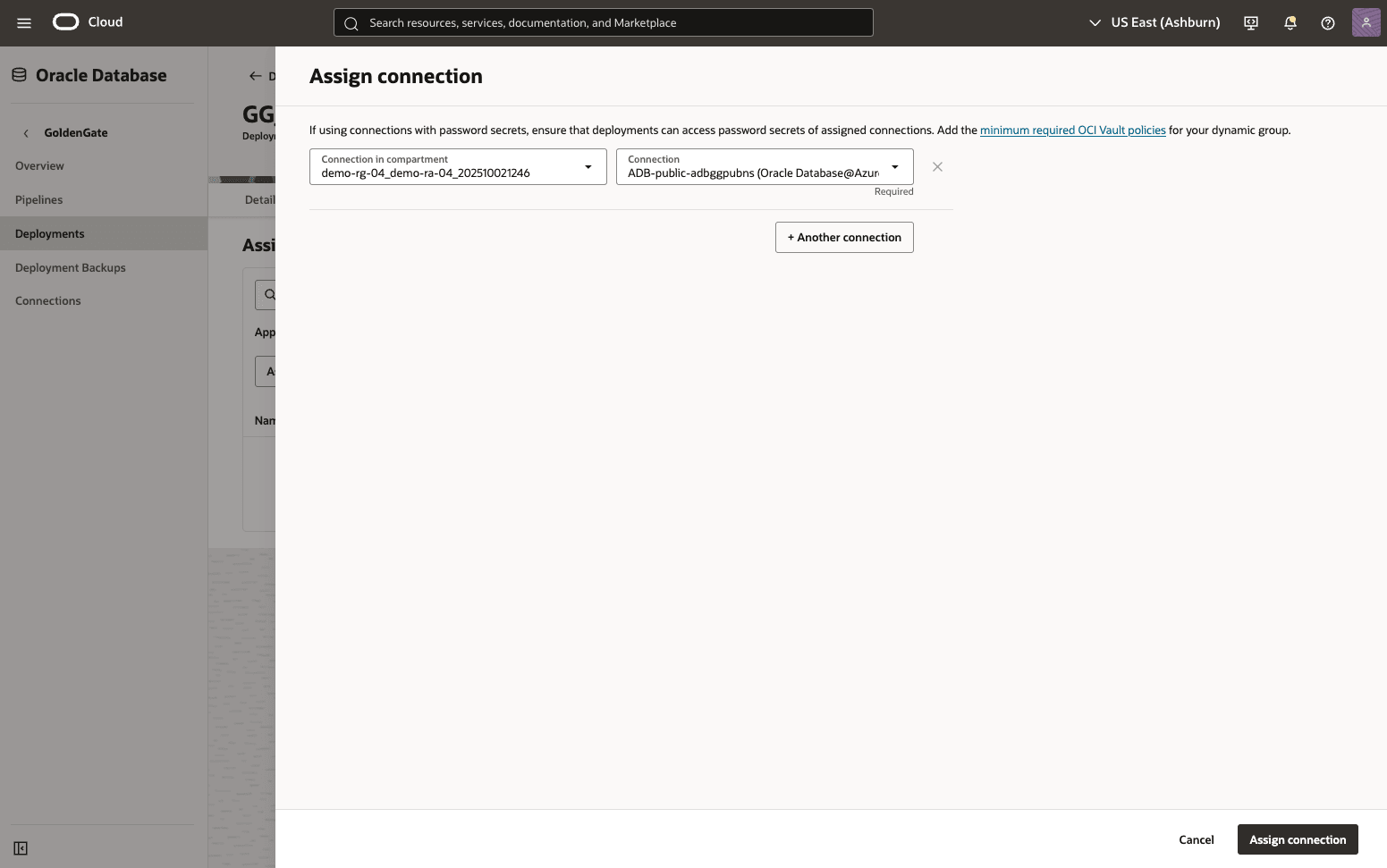 This screenshot shows how to assign connection.