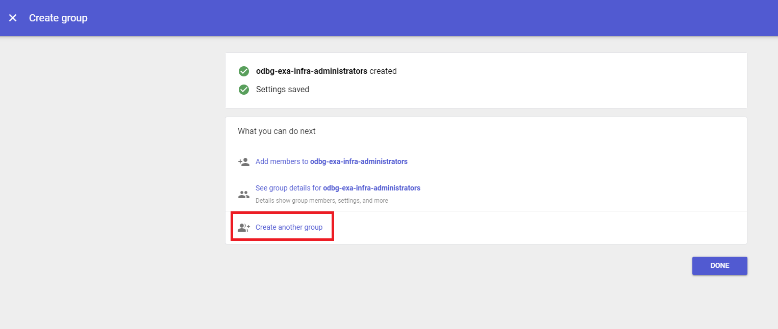 Click to expand An image of the Create group dialog after a group has been successfully created.