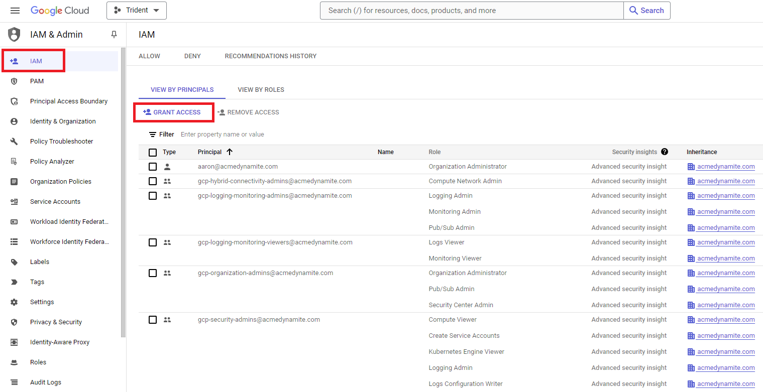 Click to expand An image of the Grant access screen in the IAM section of the Google Cloud console.