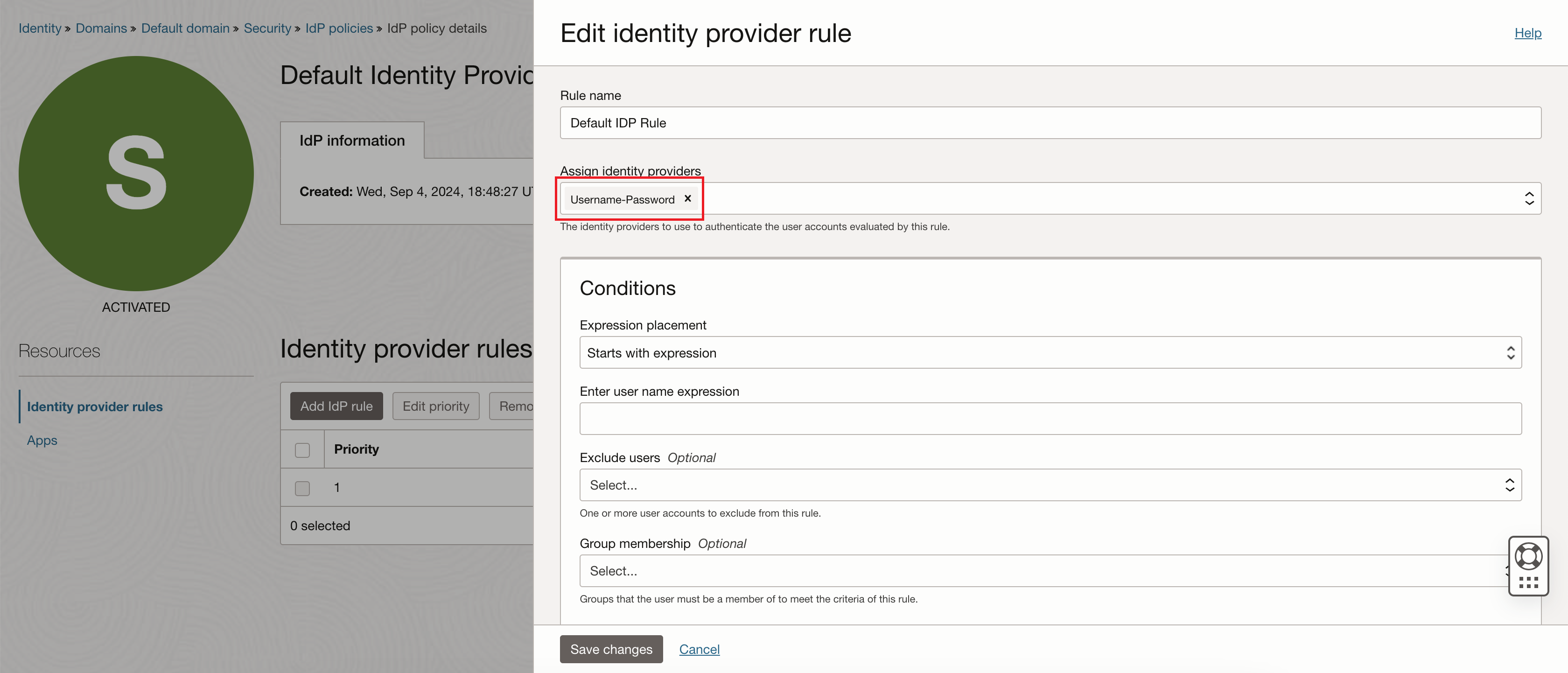 Click to expand An image of the Oracle Cloud Console showing the Edit identity provider rule page.