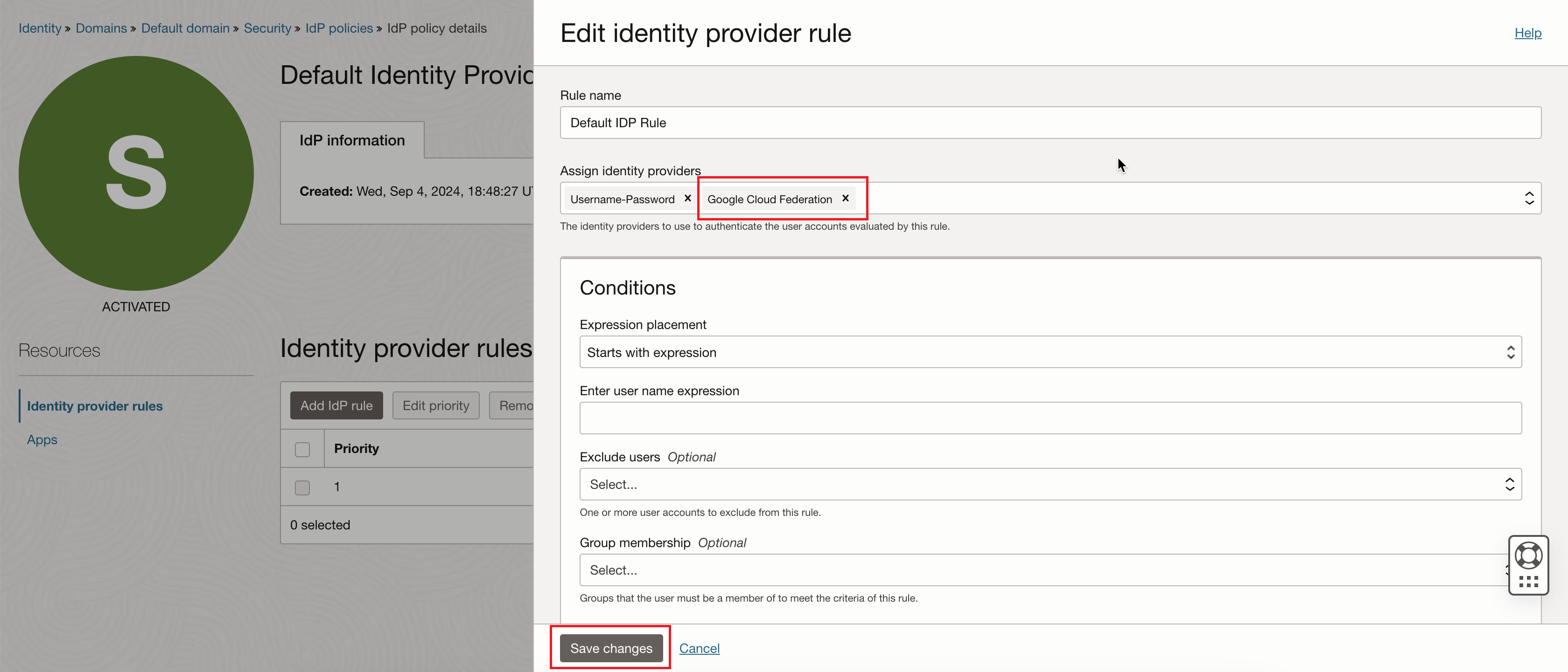 Click to expand An image of the Oracle Cloud Console showing the Edit identity provider rule page.