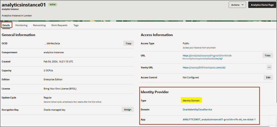 Identity domain information Identity domain information