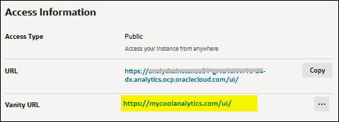 Shows vanity URL link Shows vanity URL link