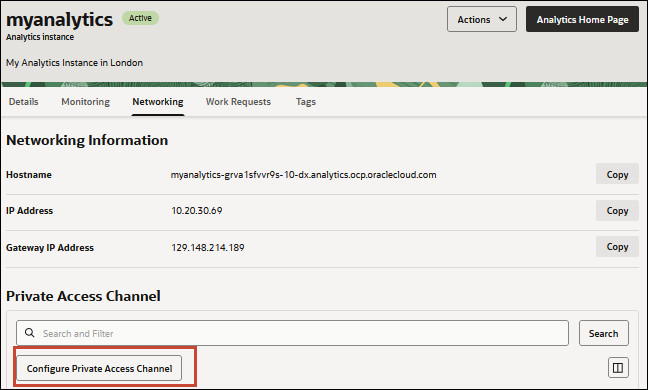 Configure Private Access Channel button