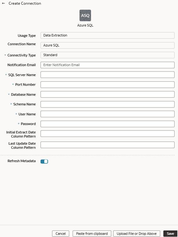 Create Connection for Azure SQL dialog Create Connection for Azure SQL dialog