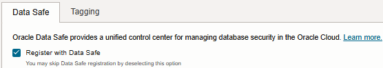 Data Safe tab on the Create Instance page Data Safe tab on the Create Instance page