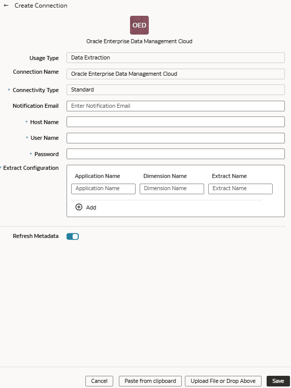 Create Connection for Oracle Enterprise Data Management Cloud dialog
