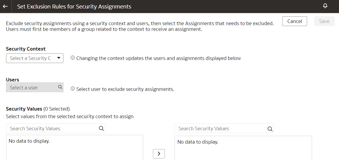 Set Exclusion Rules for Security Assignments page Set Exclusion Rules for Security Assignments page