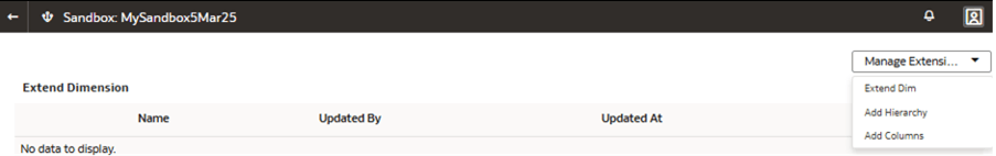 The Manage Extensions list of values
