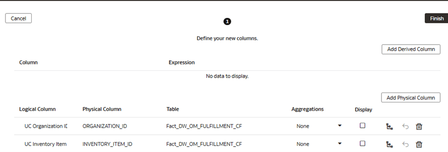 The Add Columns page displaying the Logical Column in which you must enter unique logical column names