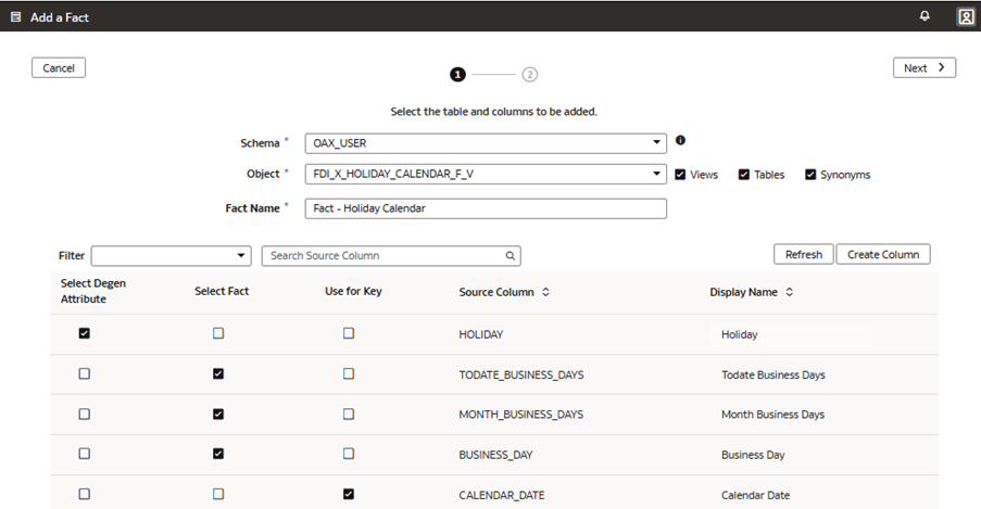 Step 1 of the wizard on the Add a Fact page Step 1 of the wizard on the Add a Fact page
