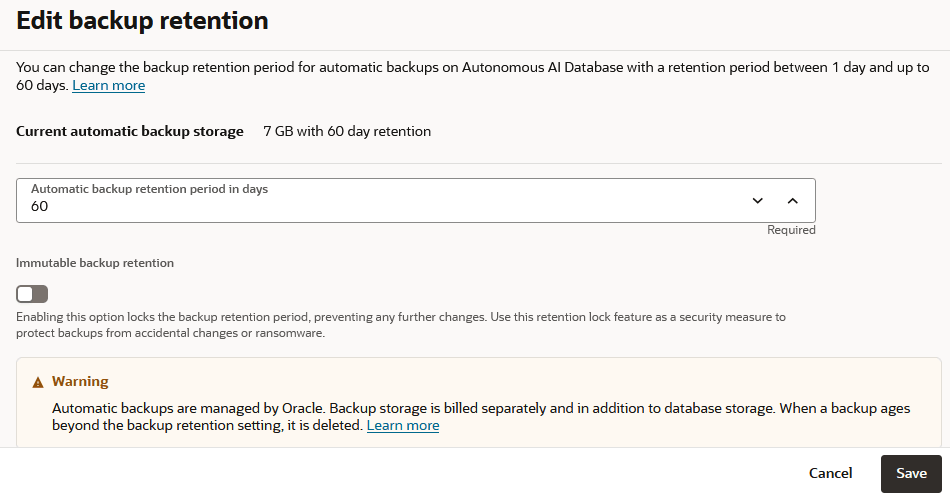 Description of adb_backup_edit_retention_link.png follows Description of adb_backup_edit_retention_link.png follows