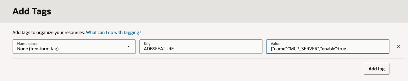 Free-form tag for enabling MCP server