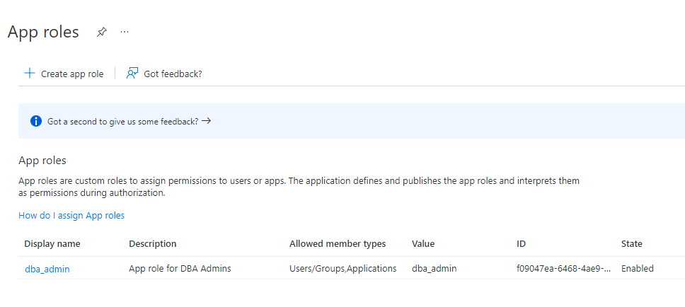 Description of azure-app-roles-creation.png follows Description of azure-app-roles-creation.png follows