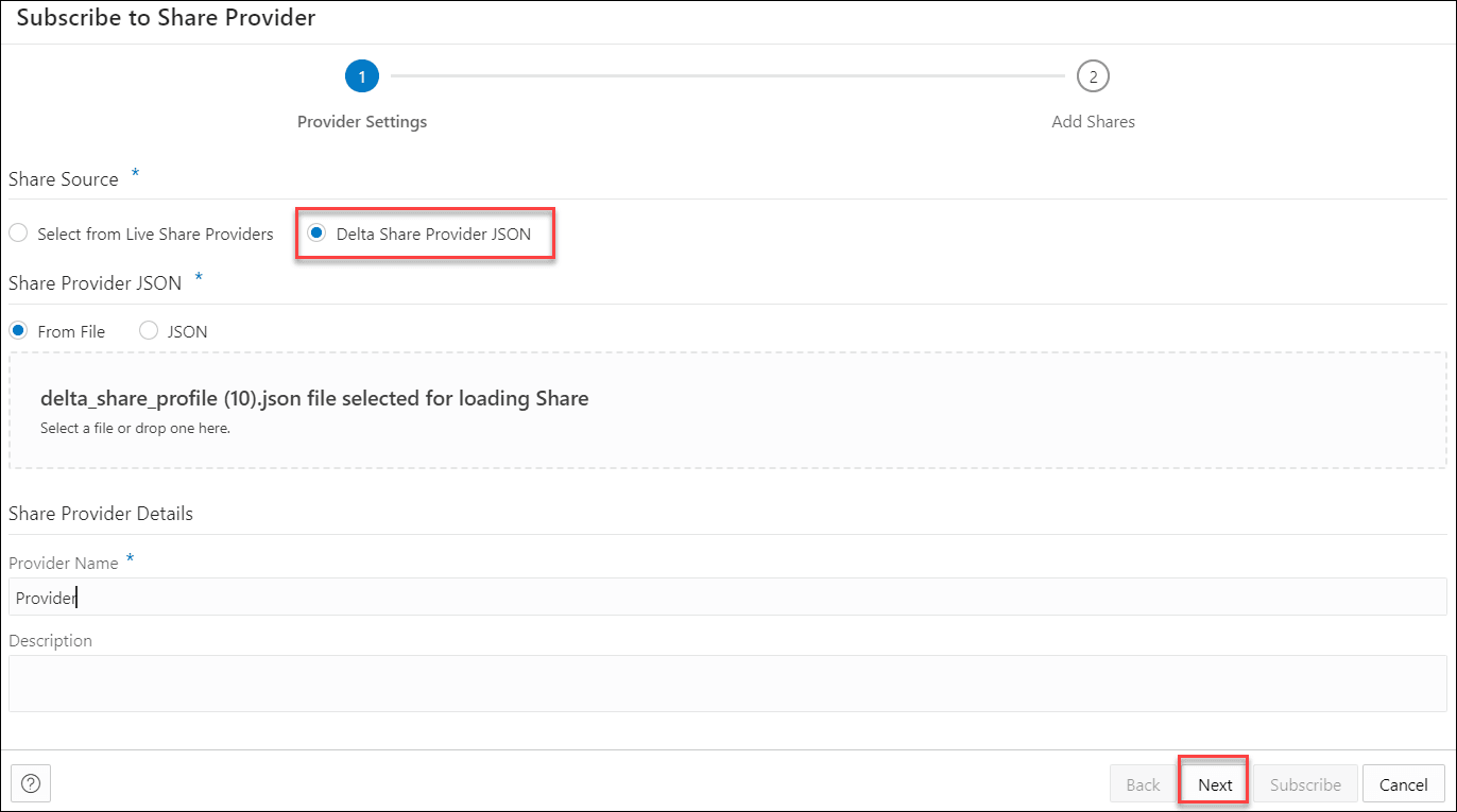 Description of subscribe-share-provider-version-providersettings.png follows Description of subscribe-share-provider-version-providersettings.png follows