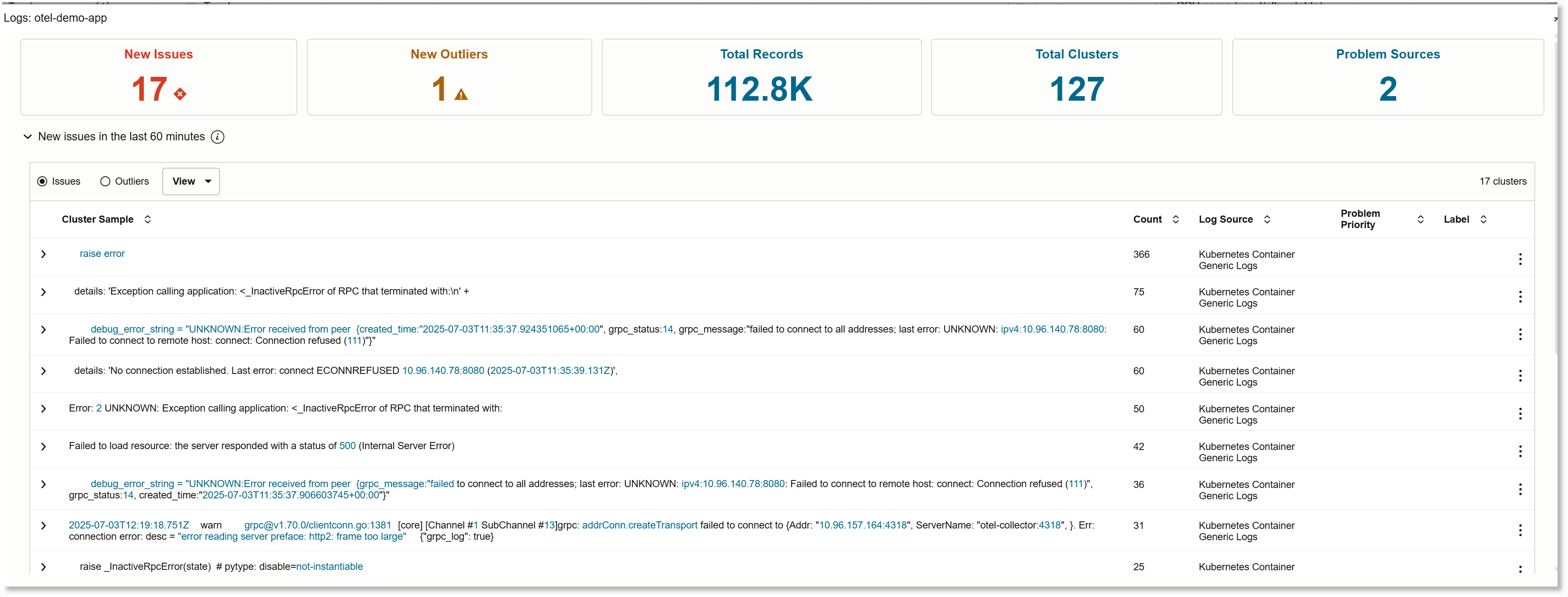View log details of the namespace