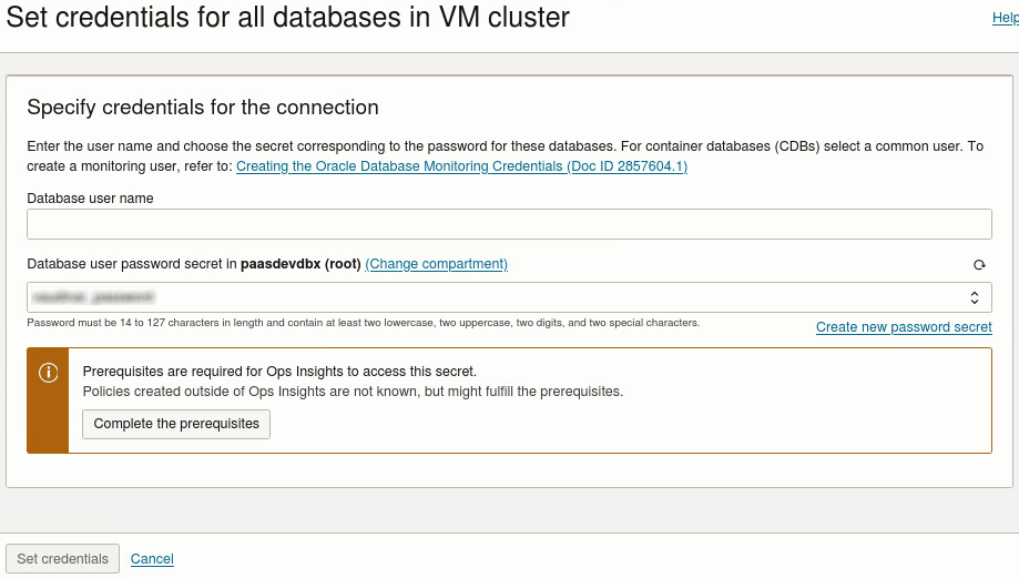 Set credentials for an Exadata system Set credentials for an Exadata system