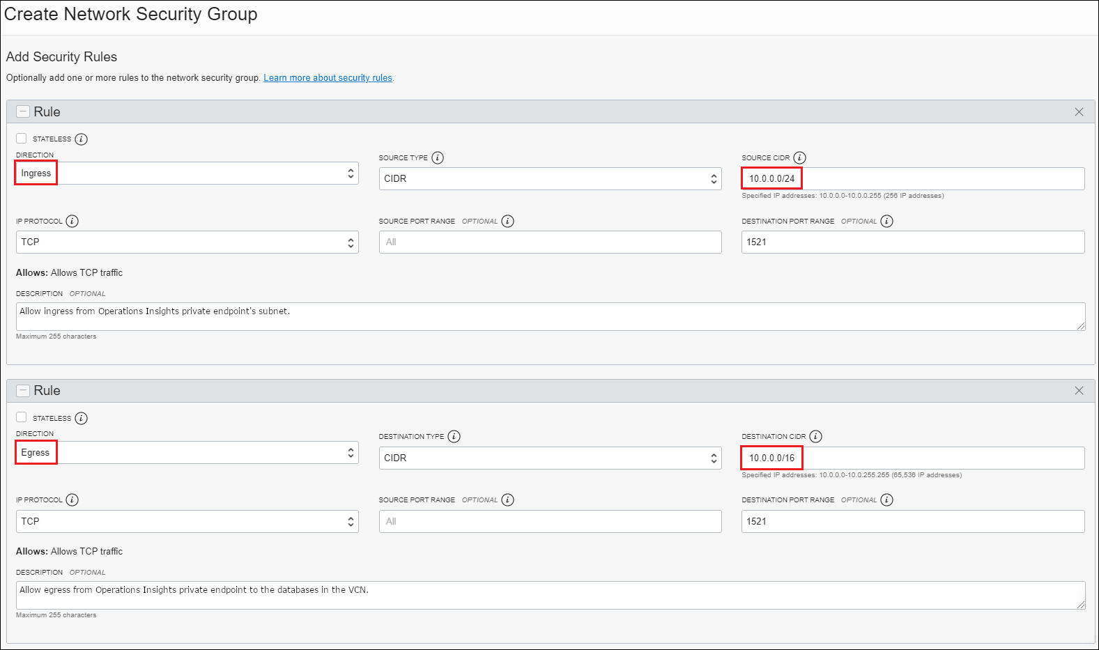 Security rules in an NSG Security rules in an NSG