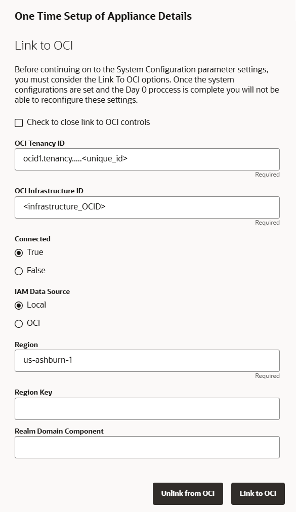 Figure showing the One Time Setup page.
