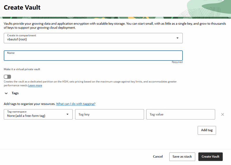 Description of vault-create-vault.png follows Description of vault-create-vault.png follows