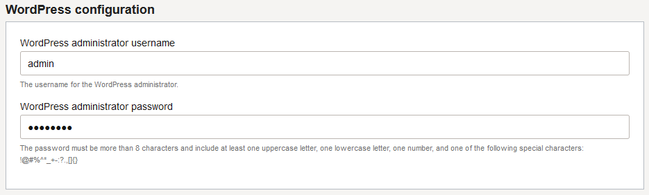 Click to expand Variable group WordPress configuration containing fields for username and password.