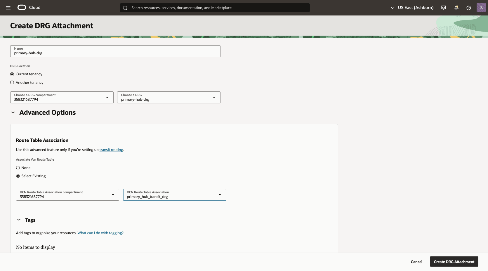 This screenshot shows how to configure the network in the primary region. This screenshot shows how to configure the network in the primary region.
