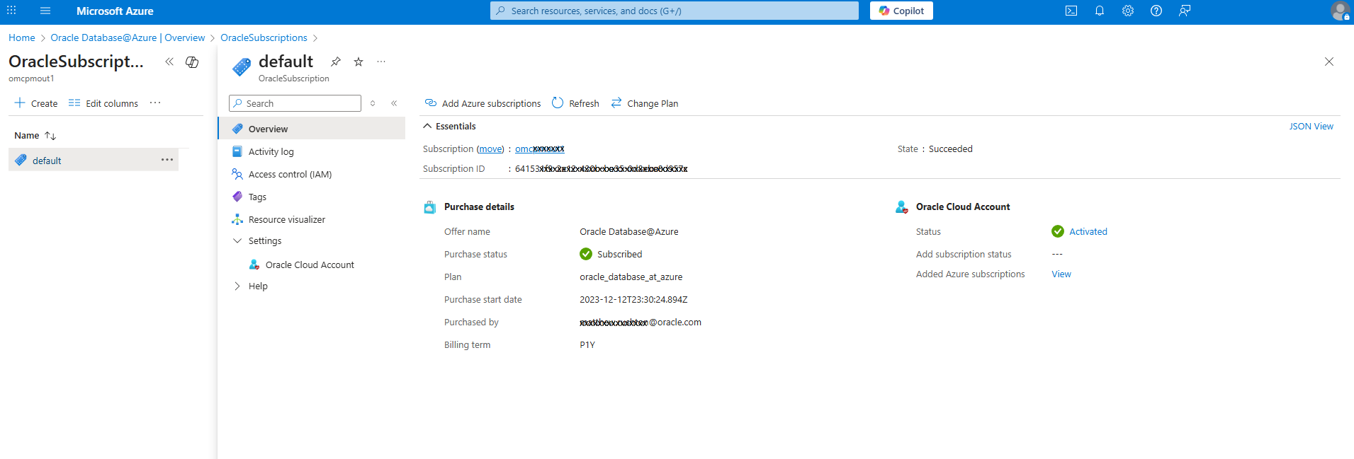 Click to expand OracleSubscription Default View