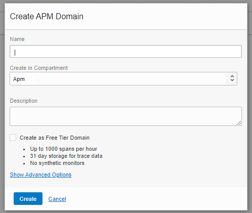 Create APM Domain Create APM Domain