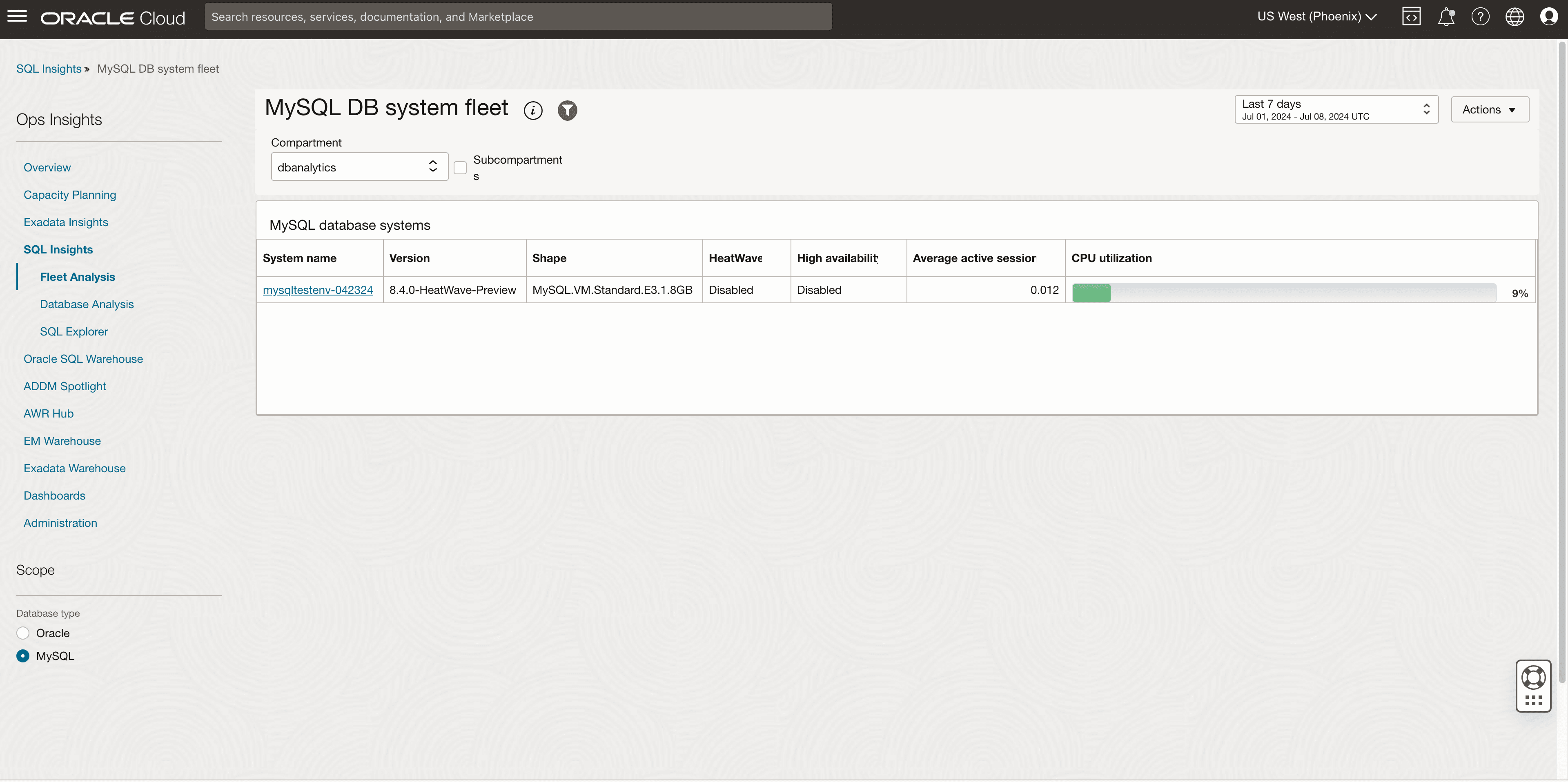 MySQL Fleet analysis page MySQL Fleet analysis page