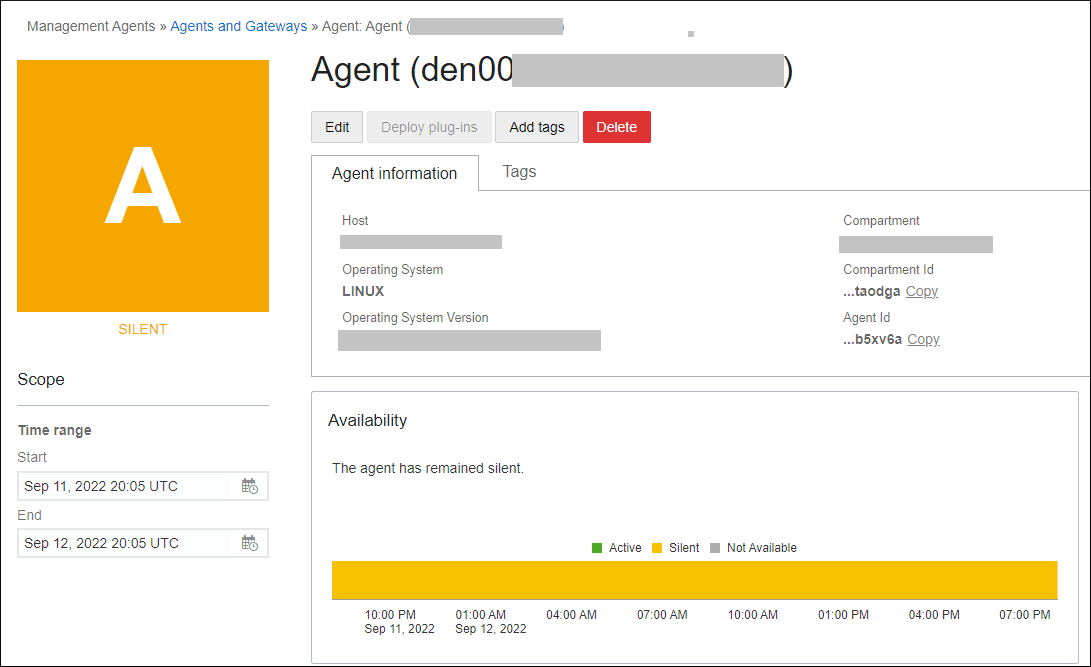 Image shows the Agent status page. Image shows the Agent status page.